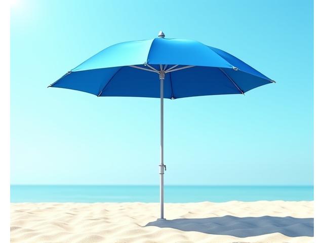 Bright blue large beach umbrella providing ample shade